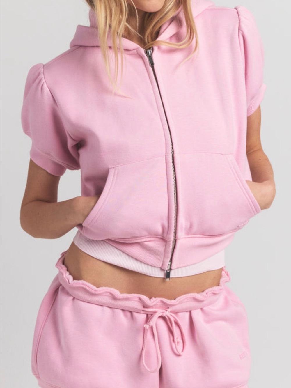 Skims Bubble Sleeve Cropped Zip Up NWT
